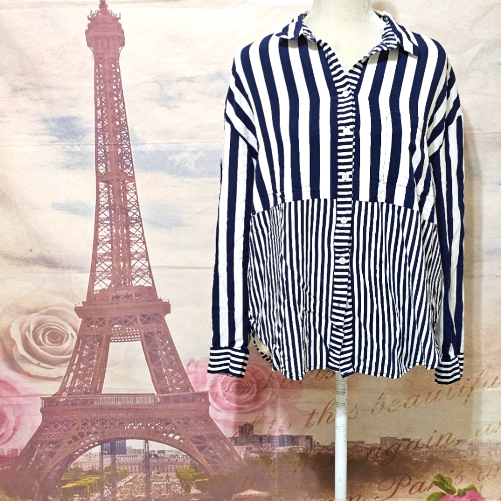 Jane Delancey Striped Black and White Button-Up Shirt